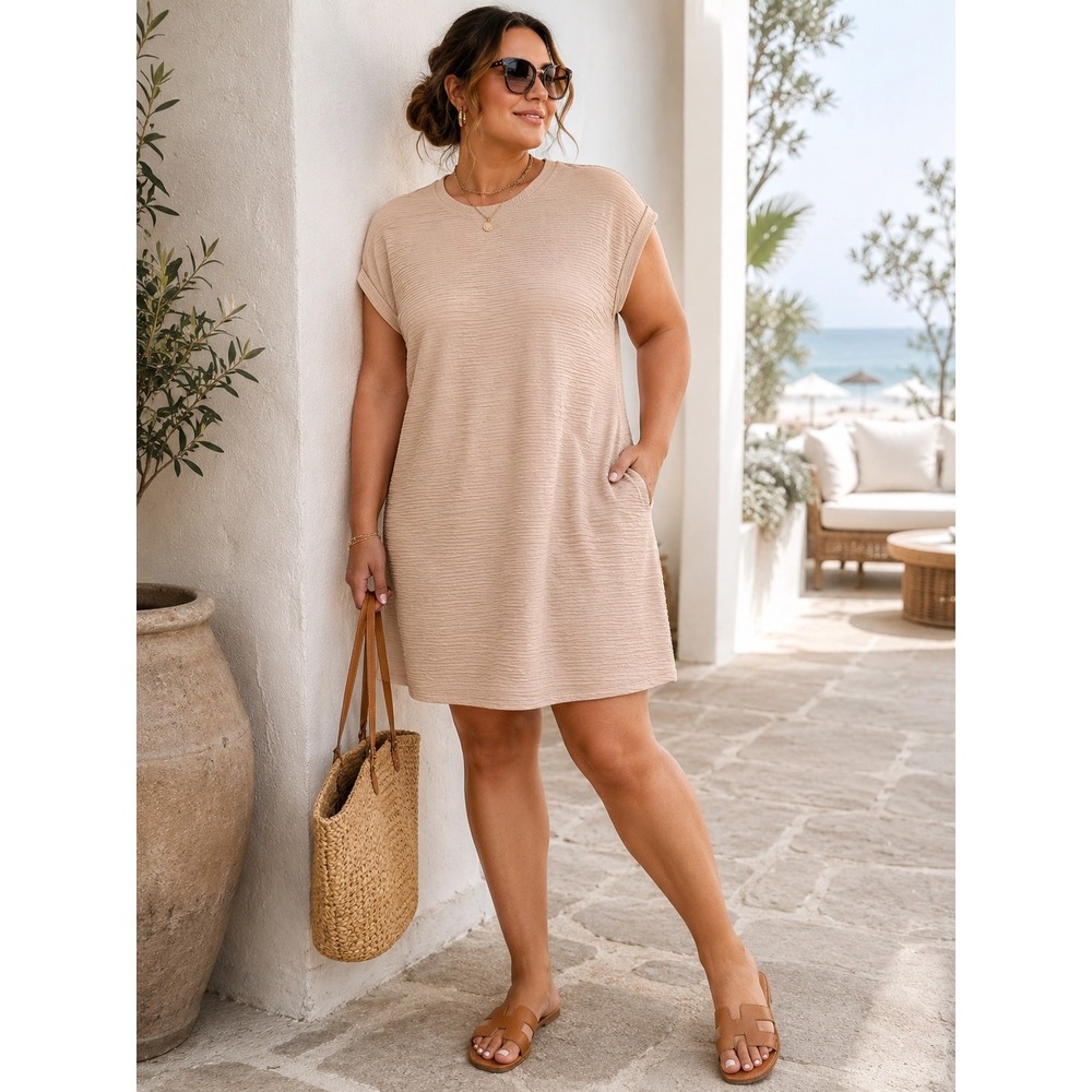 NWT Neutral Textured‎ Shift Dress Coastal Quiet Luxury Minimalist Resort 2XL
